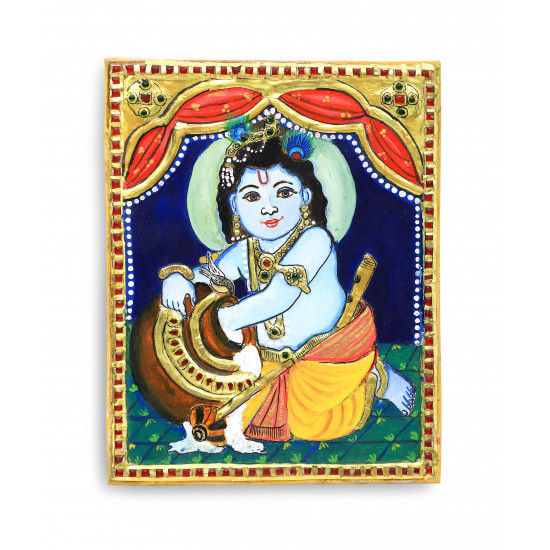 Child Krishna with butter  tanjore paintings